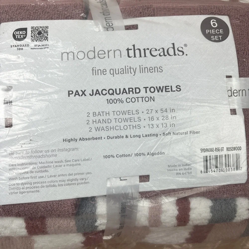 Modern Threads 6 Piece Pax Jacquard Towel Set in Rosewood Bath,Hand,Washcloths